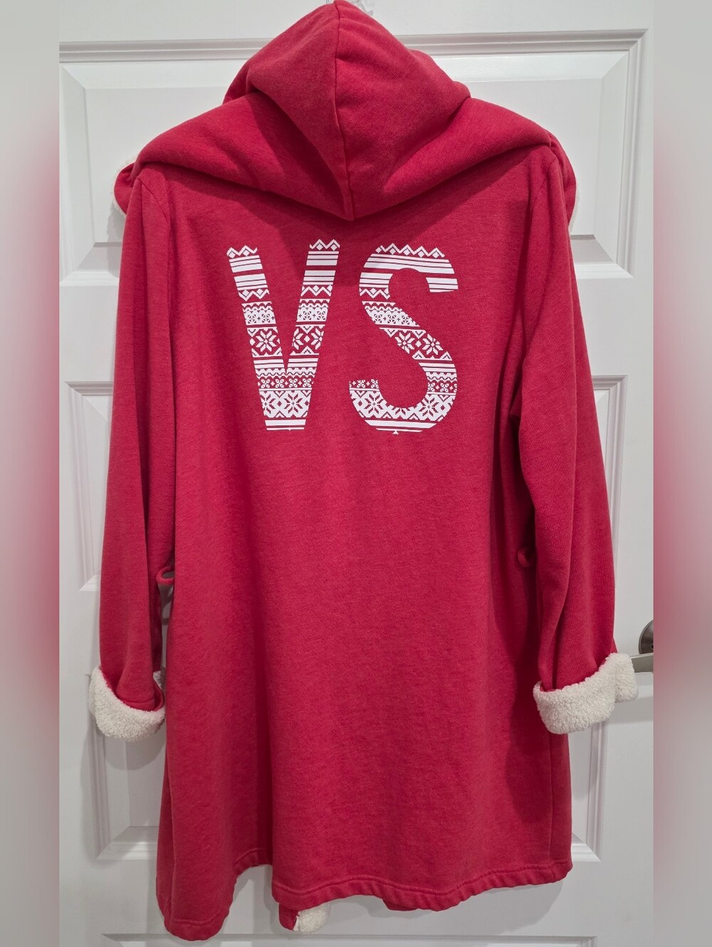 Victoria's Secret Red Hooded Pullover with White Patterned VS